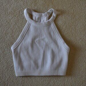 Aerie White Ribbed Bra Cropped Tank Size Small